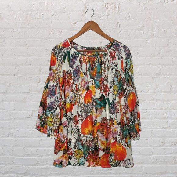 Vince Camuto Floral Boho Blouse Multicolor 3/4 Sleeve Lightweight Top Medium - Picture 1 of 11